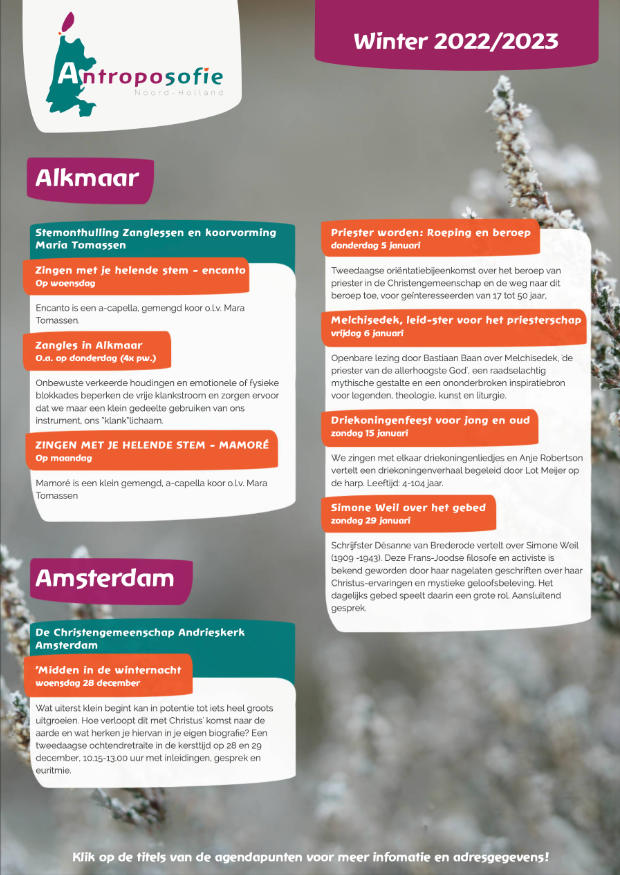 De antroposofische winter nieuwsbrief van Noord-Holland is uit