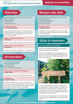 Nieuwsbrief met complete agenda van oktober en november van 2021, ander nieuws uit Noord-Holland zoals de opening van de regenboog-tuin in Haarlem